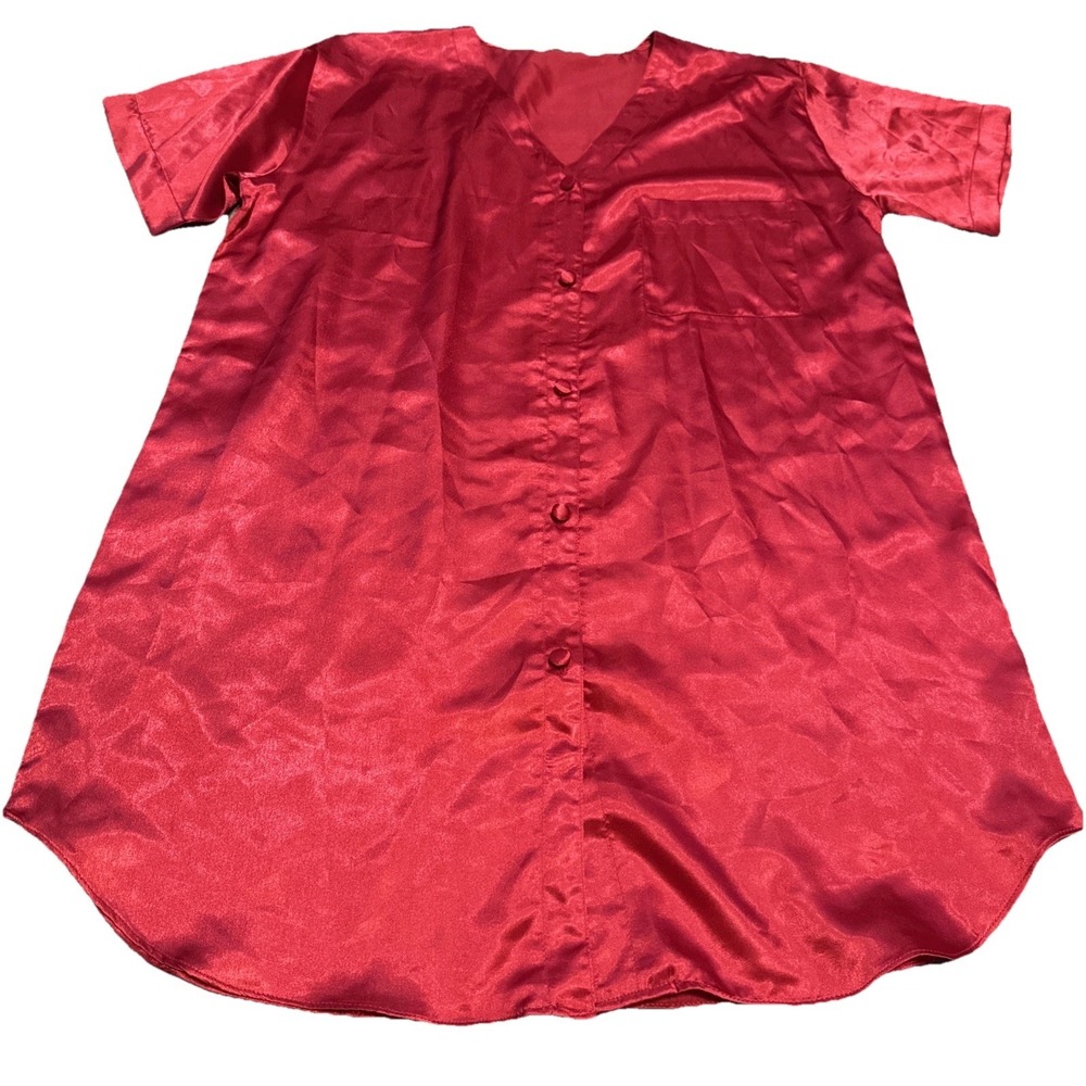 Winlar Vintage Silky Red Button Sleep Shirt dressโ Gown Shirt Sz Large New